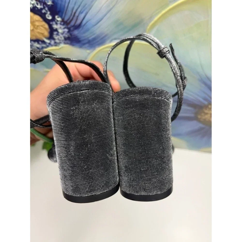 New LK Bennett Lucie Block Heel Sandals in Gunmetal Fabric Size 39 / US 9